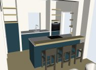 3D Ontwerp blauwe keuken